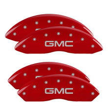Cargar imagen en el visor de la galería, MGP 4 Caliper Covers Engraved Front &amp; Rear GMC Red Finish Silver Char 2011 GMC Savana 2500