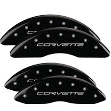 Cargar imagen en el visor de la galería, MGP 4 Caliper Covers Engraved Front &amp; Rear C6/Corvette Black finish silver ch