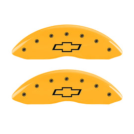MGP 4 Caliper Covers Engraved F & R Bowtie Yellow Finish Black Char 2014 Chevrolet Express 2500