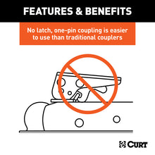 Carica l&#39;immagine nel visualizzatore di Gallery, Curt QuickPin No-Latch 2in Trailer Coupler (3in Channel, 3,500 lbs)