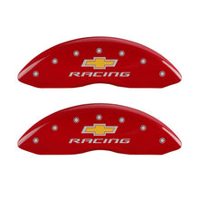 Charger l&#39;image dans la galerie, MGP 4 Caliper Covers Engraved Front &amp; Rear Chevy racing Red finish silver ch