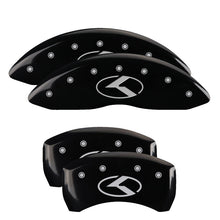 Cargar imagen en el visor de la galería, MGP 4 Caliper Covers Engraved Front &amp; Rear Circle K/Kia Black Finish Silver Char 2018 Kia Stinger