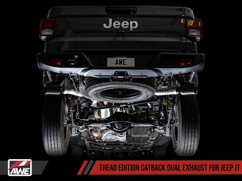 AWE 20-21 Jeep Gladiator JT 3.6L Tread Edition Cat-Back Dual Exhaust - Diamond Black Tip