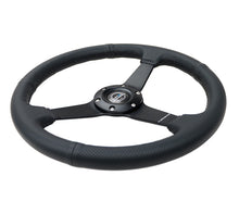 गैलरी व्यूवर में इमेज लोड करें, NRG Sport Steering Wheel (350mm / 1.5in Deep) Black Leather Black Stitch w/Matte Black Solid Spokes