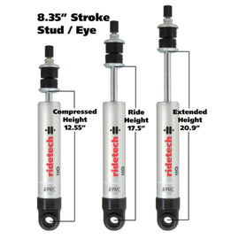 Ridetech HQ Series Shock Absorber Single Adjustable 8.35in Stroke Eye/Stud Mounting 12.55in x 20.9in