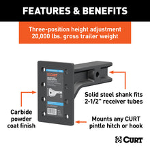 Load image into Gallery viewer, Curt Adjustable Pintle Mount (2-1/2in Shank 20000lbs 7-1/4in High 10-3/4in Long)