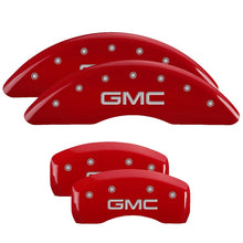 Cargar imagen en el visor de la galería, MGP 4 Caliper Covers Engraved Front &amp; Rear GMC Red finish silver ch