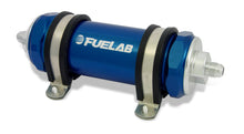 Load image into Gallery viewer, Fuelab 828 In-Line Fuel Filter Long -8AN In/-12AN Out 40 Micron Stainless - Blue