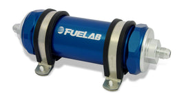 Fuelab 858 In-Line Fuel Filter Long -12AN In/-8AN Out 40 Micron Stainless w/Check Valve - Blue