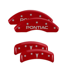 Cargar imagen en el visor de la galería, MGP 4 Caliper Covers Engraved Front Pontiac Engraved Rear Arrow Red finish silver ch