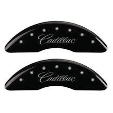 Carica l&#39;immagine nel visualizzatore di Gallery, MGP 4 Caliper Covers Engraved F &amp; R Cursive/Cadillac Black Finish Silver Char 2016 Cadillac CT6