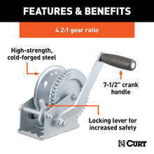 Carica l&#39;immagine nel visualizzatore di Gallery, Curt Hand Winch (1200lbs 7-1/2in Handle)