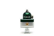 Laden Sie das Bild in den Galerie-Viewer, Fuelab 575 Carb Adjustable Mini FPR Blocking 10-25 PSI (1) -6AN In (2) -6AN Out - Green