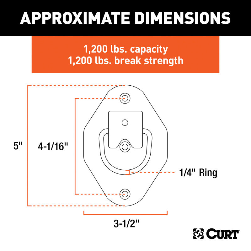 Curt 1-3/8in x 1-7/8in Recessed Tie-Down Ring (1200lbs Clear Zinc)