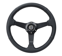 गैलरी व्यूवर में इमेज लोड करें, NRG Sport Steering Wheel (350mm / 1.5in Deep) Black Leather Black Stitch w/Matte Black Solid Spokes
