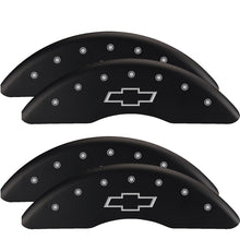 Cargar imagen en el visor de la galería, MGP 4 Caliper Covers Engraved Front &amp; Rear Bowtie Black finish silver ch