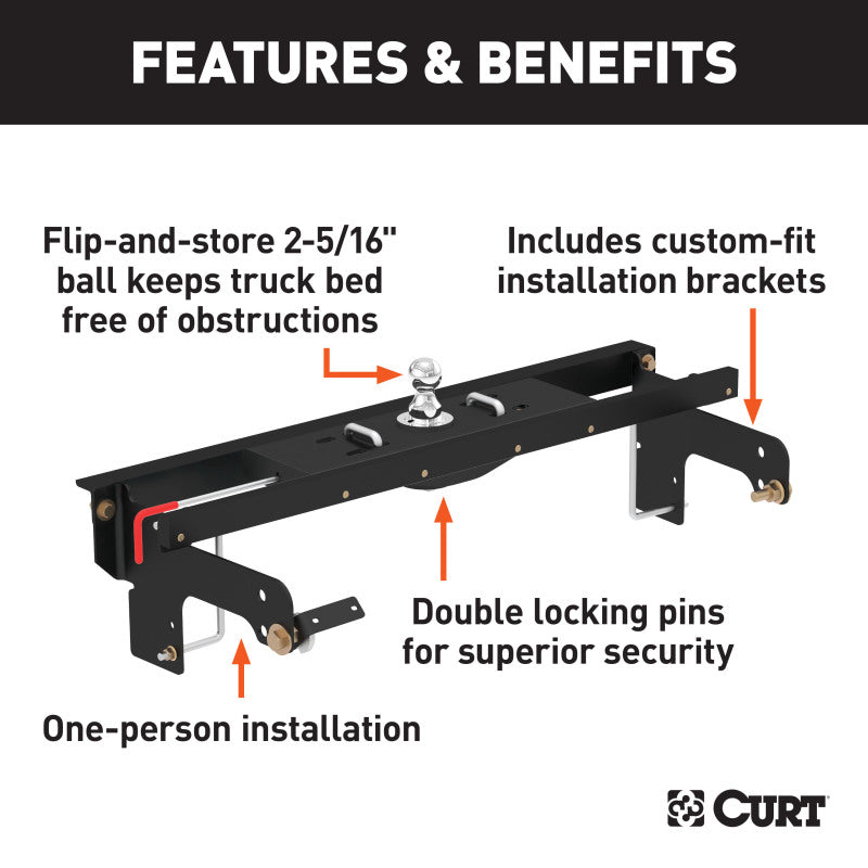 Curt 01-10 GMC Sierra 2500 HD Double Lock EZr Gooseneck Hitch Kit w/Installation Brackets