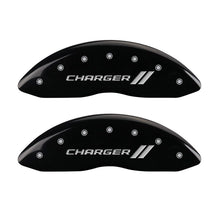 Charger l&#39;image dans la galerie, MGP 4 Caliper Covers Engraved Front &amp; Rear With stripes/Charger Black finish silver ch