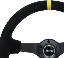 गैलरी व्यूवर में इमेज लोड करें, NRG Reinforced Steering Wheel (350mm / 3in. Deep) Blk Suede/X-Stitch w/5mm Blk Spoke &amp; Yellow CM