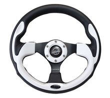 गैलरी व्यूवर में इमेज लोड करें, NRG Reinforced Steering Wheel (320mm) Blk w/White Trim &amp; 4mm 3-Spoke