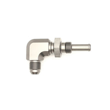 Laden Sie das Bild in den Galerie-Viewer, DeatschWerks 6AN Male Flare To 5/16in. Male Barb Bulkhead Adapter 90-Degree (Incl. Nut)