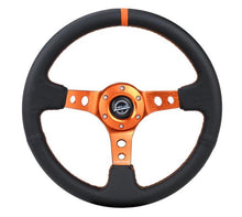 Carica l&#39;immagine nel visualizzatore di Gallery, NRG Reinforce Steering Wheel (350mm / 3in. Deep) Blk Leather, Orange Center Mark w/ Orange Stitching