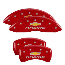 Charger l&#39;image dans la galerie, MGP 4 Caliper Covers Engraved Front &amp; Rear Chevy racing Red finish silver ch