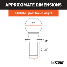Load image into Gallery viewer, Curt 2in Trailer Ball (1in x 2-1/8in Shank 2in Rise 6000lbs Chrome)