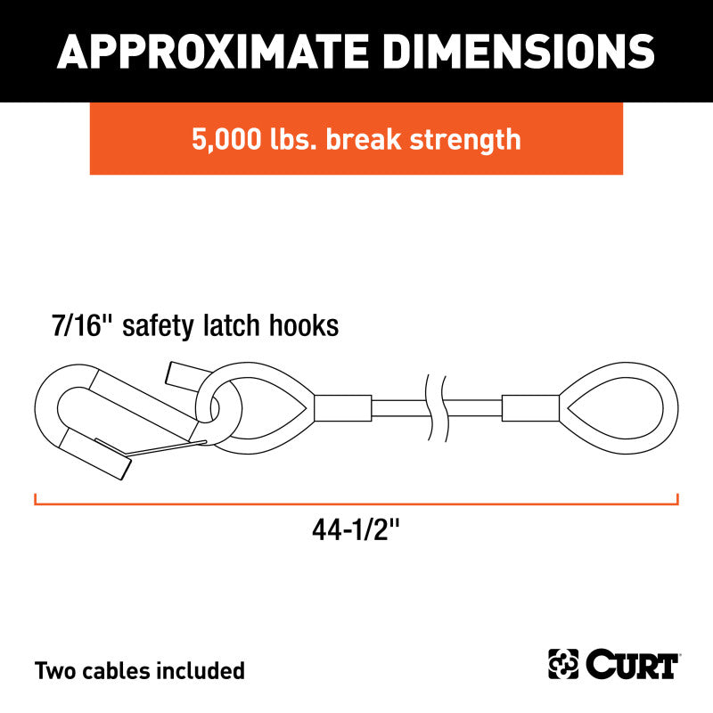 Curt 44-1/2in Safety Cables w/2 Snap Hooks (5000lbs Vinyl-Coated 2-Pack)