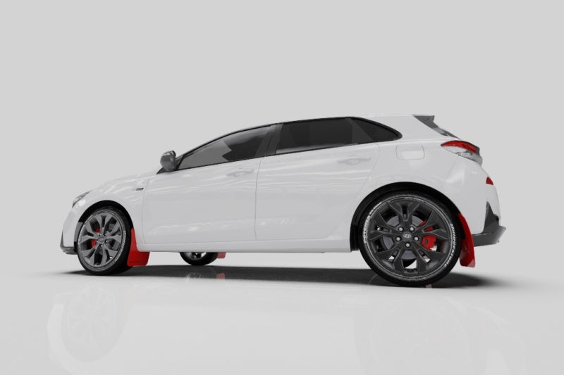 Rally Armor 2019+ Hyundai Elantra N Line UR White Mud Flap w/ Black Logo