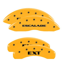 Cargar imagen en el visor de la galería, MGP 4 Caliper Covers Engraved Front Escalade Engraved Rear EXT Yellow finish black ch