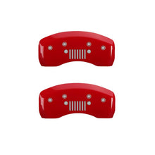 Cargar imagen en el visor de la galería, MGP 4 Caliper Covers Engraved Front JEEP Engraved Rear JEEP Grill logo Red finish silver ch