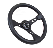 Laden Sie das Bild in den Galerie-Viewer, NRG Reinforced Steering Wheel (350mm / 3in. Deep) Blk Leather w/Blk Spoke &amp; Circle Cutouts