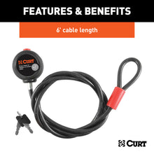 Carica l&#39;immagine nel visualizzatore di Gallery, Curt Multi-Use Cable Lock (6ft x 3/8in Cable Vinyl-Coated Braided Steel)