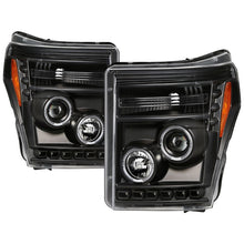 Cargar imagen en el visor de la galería, Spyder Ford Super Duty 11-16 Projector Headlights LEDHalo DRL All Black PRO-YD-FS11-HL-BKV2