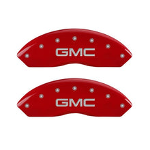 Cargar imagen en el visor de la galería, MGP Front set 2 Caliper Covers Engraved Front GMC Red finish silver ch