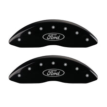 Cargar imagen en el visor de la galería, MGP Front set 2 Caliper Covers Engraved Front Oval logo/Ford Black finish silver ch