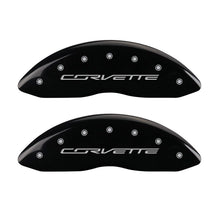Cargar imagen en el visor de la galería, MGP 4 Caliper Covers Engraved Front &amp; Rear C7/Corvette Black finish silver ch