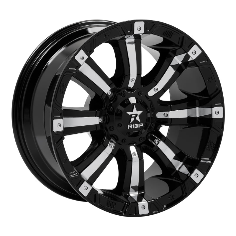 RBP 94R 20x10 5x150 BP / 4.5 BS -25mm Offset 110mm CB (Hub Centric) Black w/Chrome Inserts Wheel