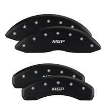 Cargar imagen en el visor de la galería, MGP 4 Caliper Covers Engraved Front &amp; Rear Bowtie Black finish silver ch