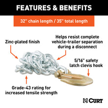 Load image into Gallery viewer, Curt 35in Safety Chain w/1 Clevis Hook (11700lbs Clear Zinc)