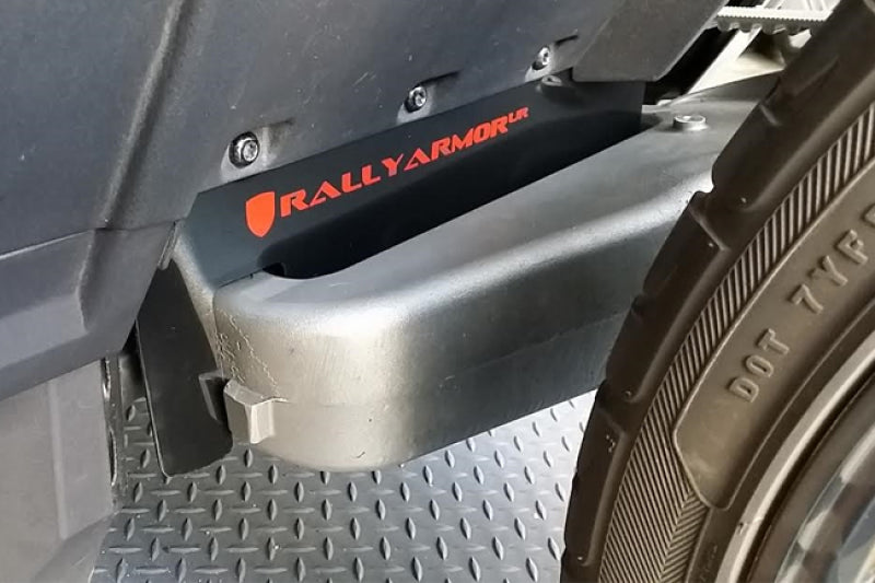 Rally Armor 15-16 Polaris Slingshot Rear Swingarm Mud Flap (1 Flap Only) w/ Black/Grey Logo