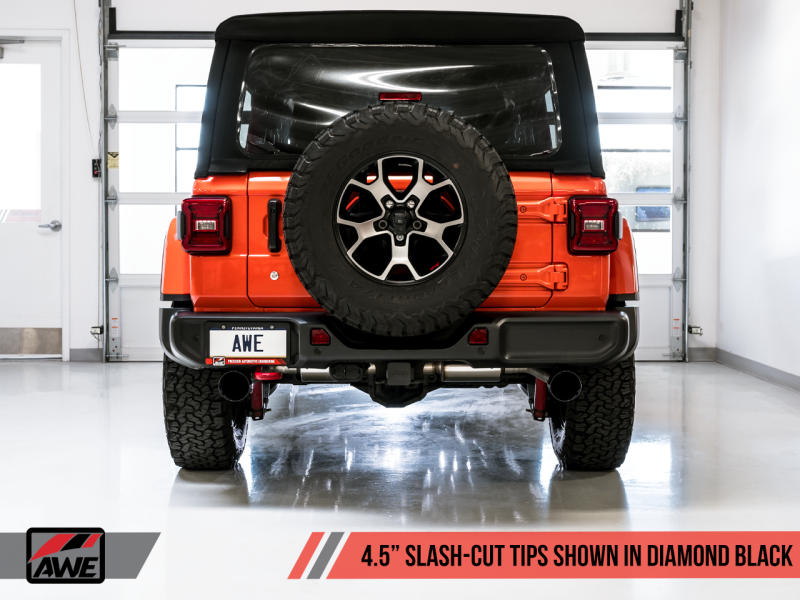 AWE Tuning 2018+ Jeep Wrangler JL/JLU Tread Edition Axle-Back Dual Exhaust - Diamond Black Tips - 2to4wheels