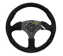 Carica l&#39;immagine nel visualizzatore di Gallery, NRG Reinforced Steering Wheel (350mm / 2.5in. Deep) Blk Suede Comfort Grip w/5mm Matte Blk Spokes