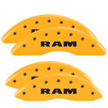 Laden Sie das Bild in den Galerie-Viewer, MGP 4 Caliper Covers Engraved Front &amp; Rear Ram Yellow Finish Black Char 2010 Dodge Ram 2500