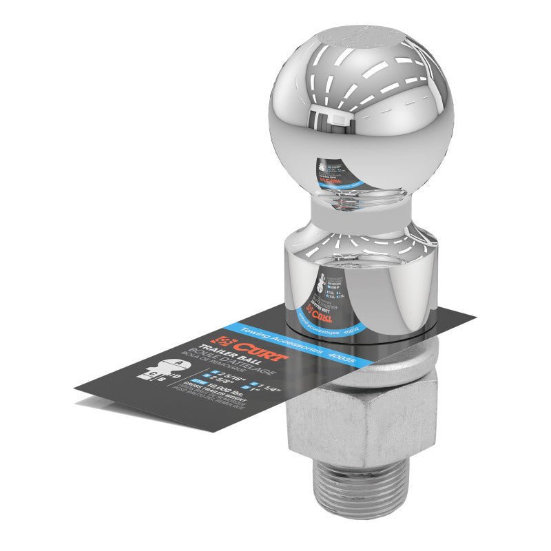 Curt 2-5/16in Trailer Ball (1-1/4in x 2-5/8in Shank 1in Rise 10000lbs Chrome)