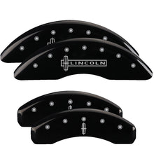 Cargar imagen en el visor de la galería, MGP 4 Caliper Covers Engraved Front Lincoln Engraved Rear Star logo Black finish silver ch