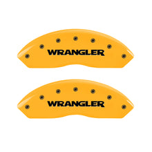 Laden Sie das Bild in den Galerie-Viewer, MGP 2 Caliper Covers Engraved Front Wrangler Yellow Finish Black Char 2006 Jeep Wrangler