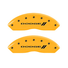 Cargar imagen en el visor de la galería, MGP 4 Caliper Covers Engraved Front &amp; Rear With stripes/Dodge Yellow finish black ch