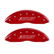 Laden Sie das Bild in den Galerie-Viewer, MGP 4 Caliper Covers Engraved Front &amp; Rear Gen 5/SS Red finish silver ch